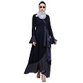 Designer abaya with Polka dotted frills- Navy Blue